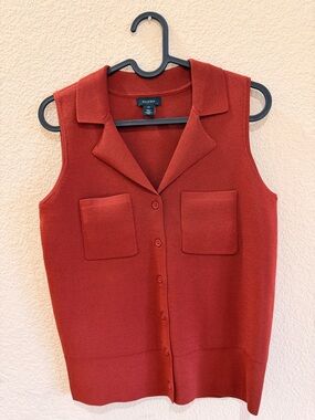 Halogen Nordstrom Sleeveless Button-Front Knit Vest — Rust Red/ Brown XS